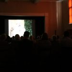 projekcia filmu pielgrzym, sala teatralna widok na publiczność